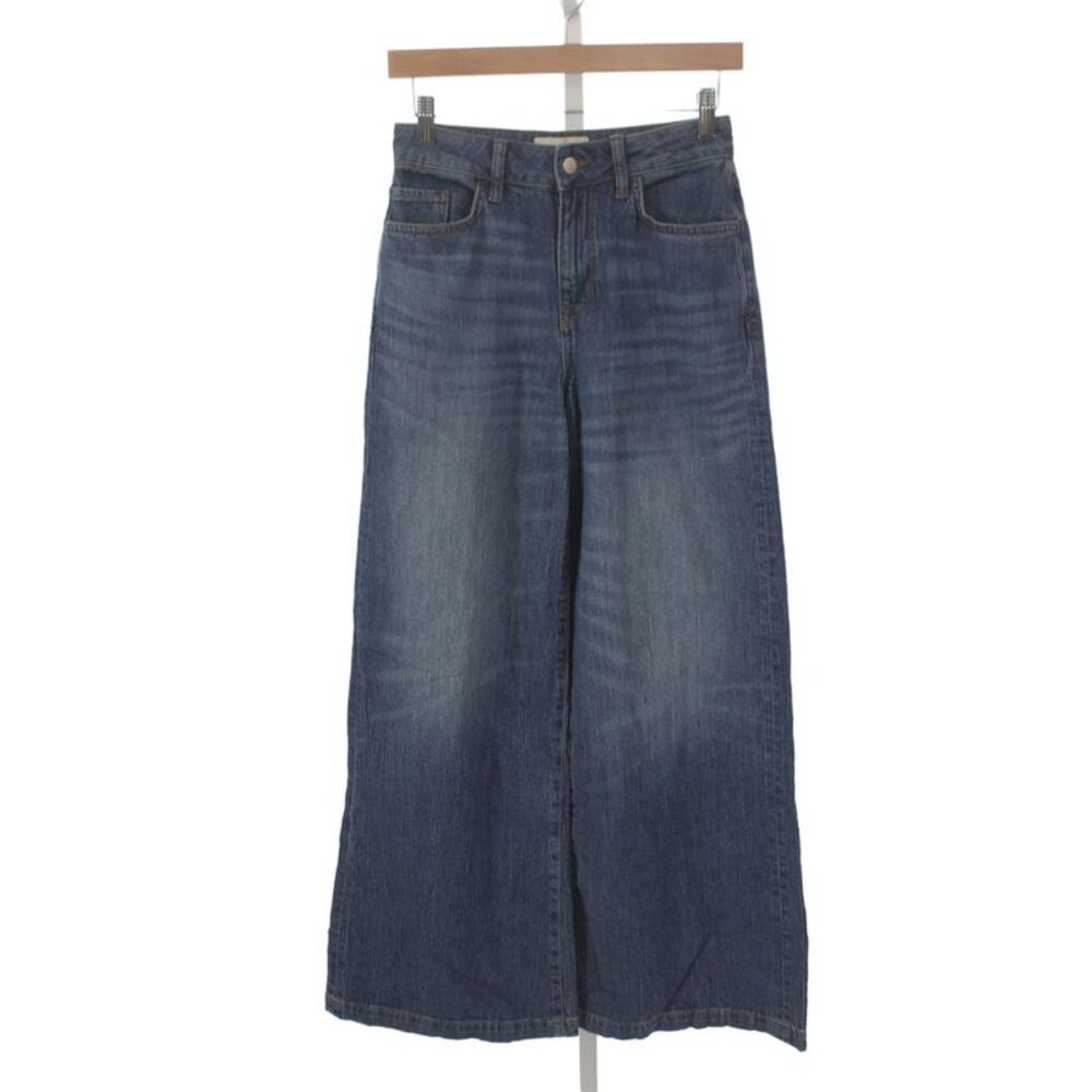 Triarchy Women Wide-Leg Jeans Blue High-Rise Cotton Button Size 24